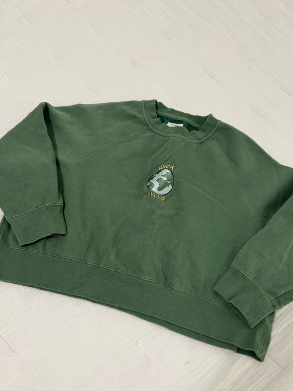 Women’s RVCA Green Crewneck Sweatshirt with Earth Logo